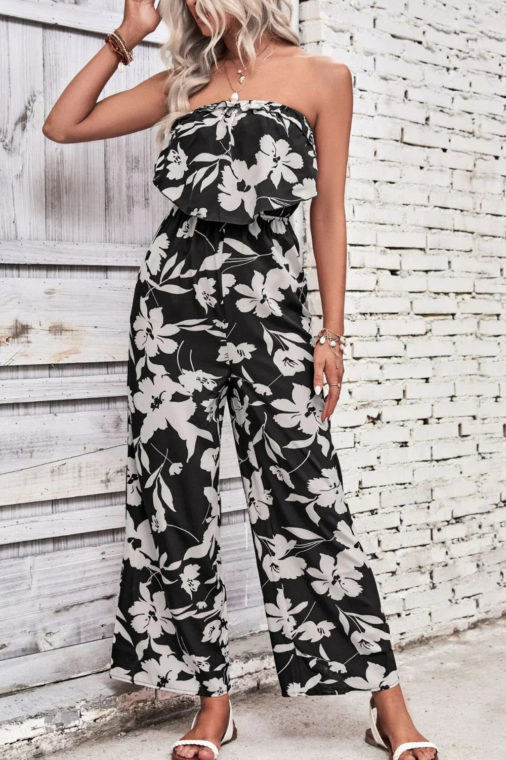 Floral Strapless Wide Leg Jumpsuit Chic Style - Southern Shores Clothing