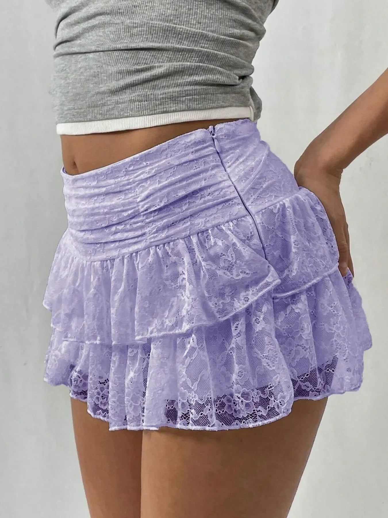 Lace Layered Mini Skirt With Zipper Closure - Southern Shores Clothing