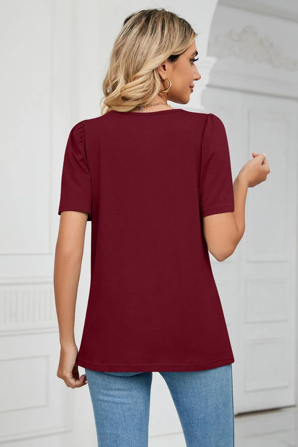 Square Neck Puff Sleeve Tee With Regular Fit - Southern Shores Clothing