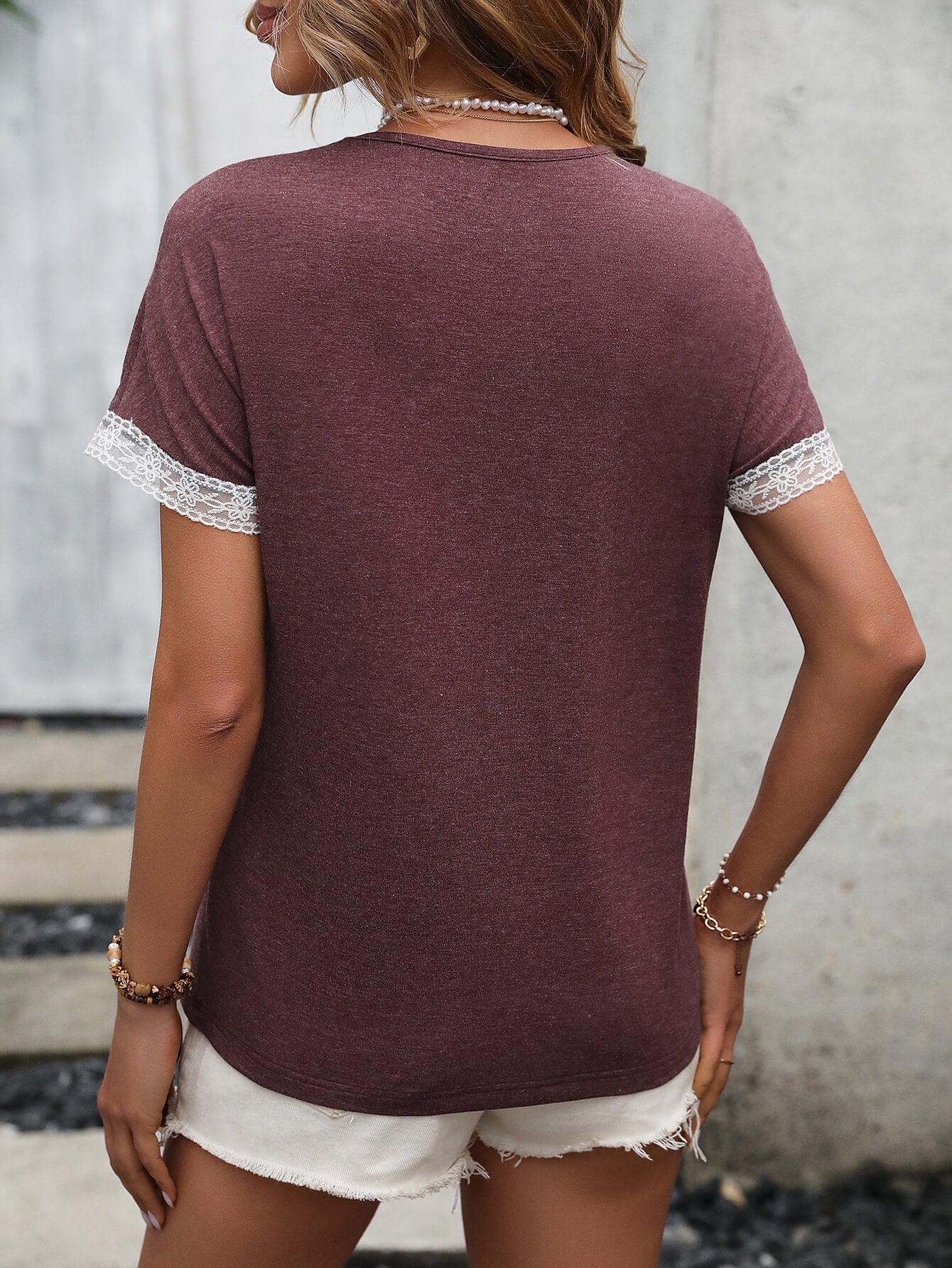 Contrast Pattern Round Neck Short Sleeve Stretch Tee - Southern Shores Clothing