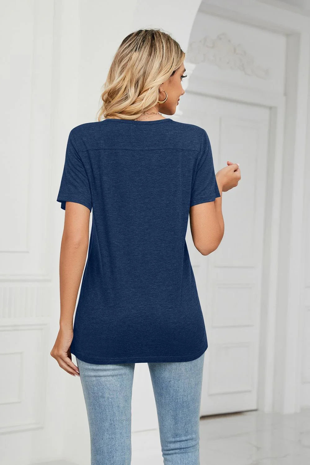 Decorative Button V-Neck Short Sleeve T Shirt - Southern Shores Clothing