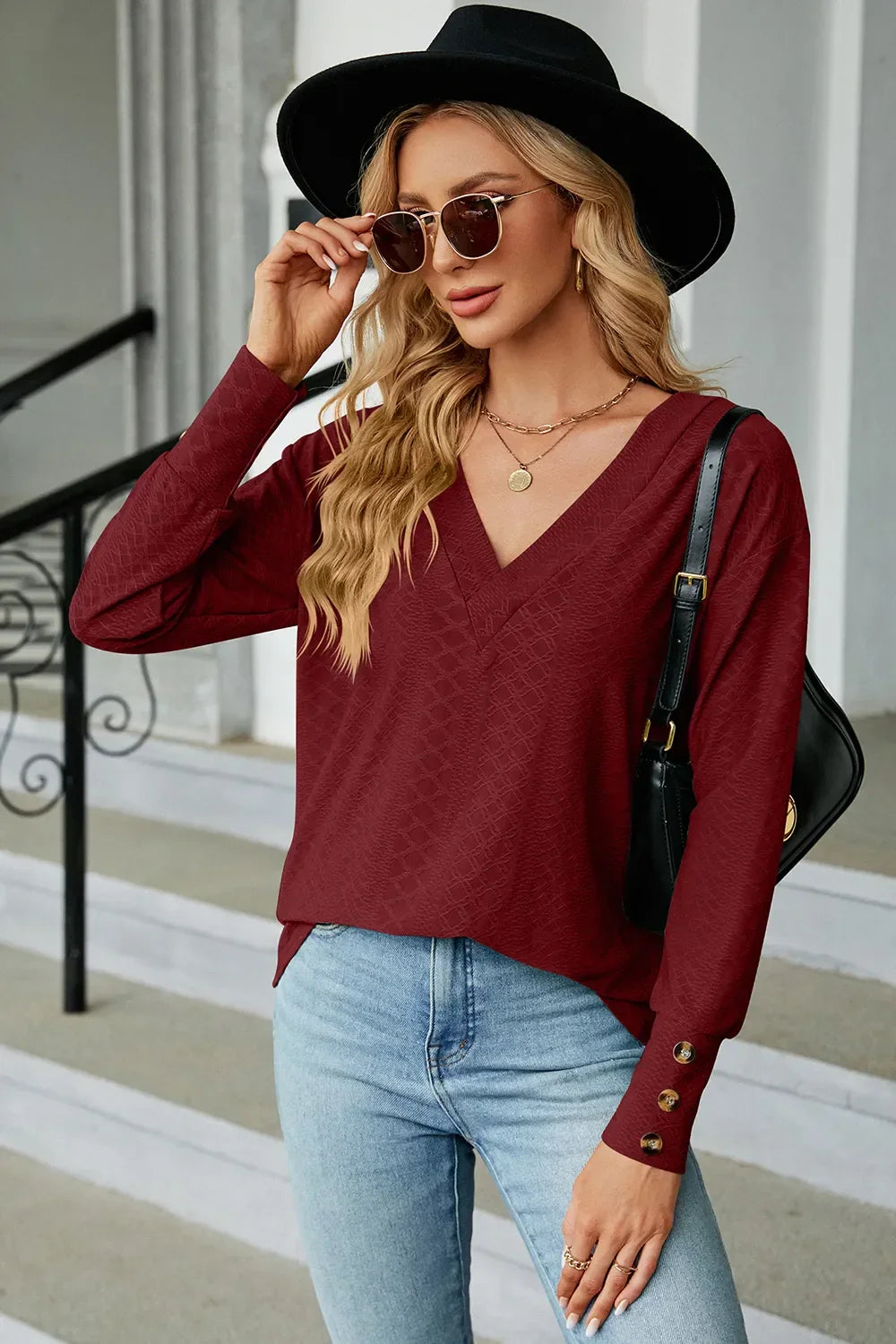 V-Neck Lantern Sleeve T-Shirt - Southern Shores Clothing