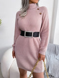 Soft Turtleneck Sweater Dress With Decorative Buttons - Southern Shores Clothing