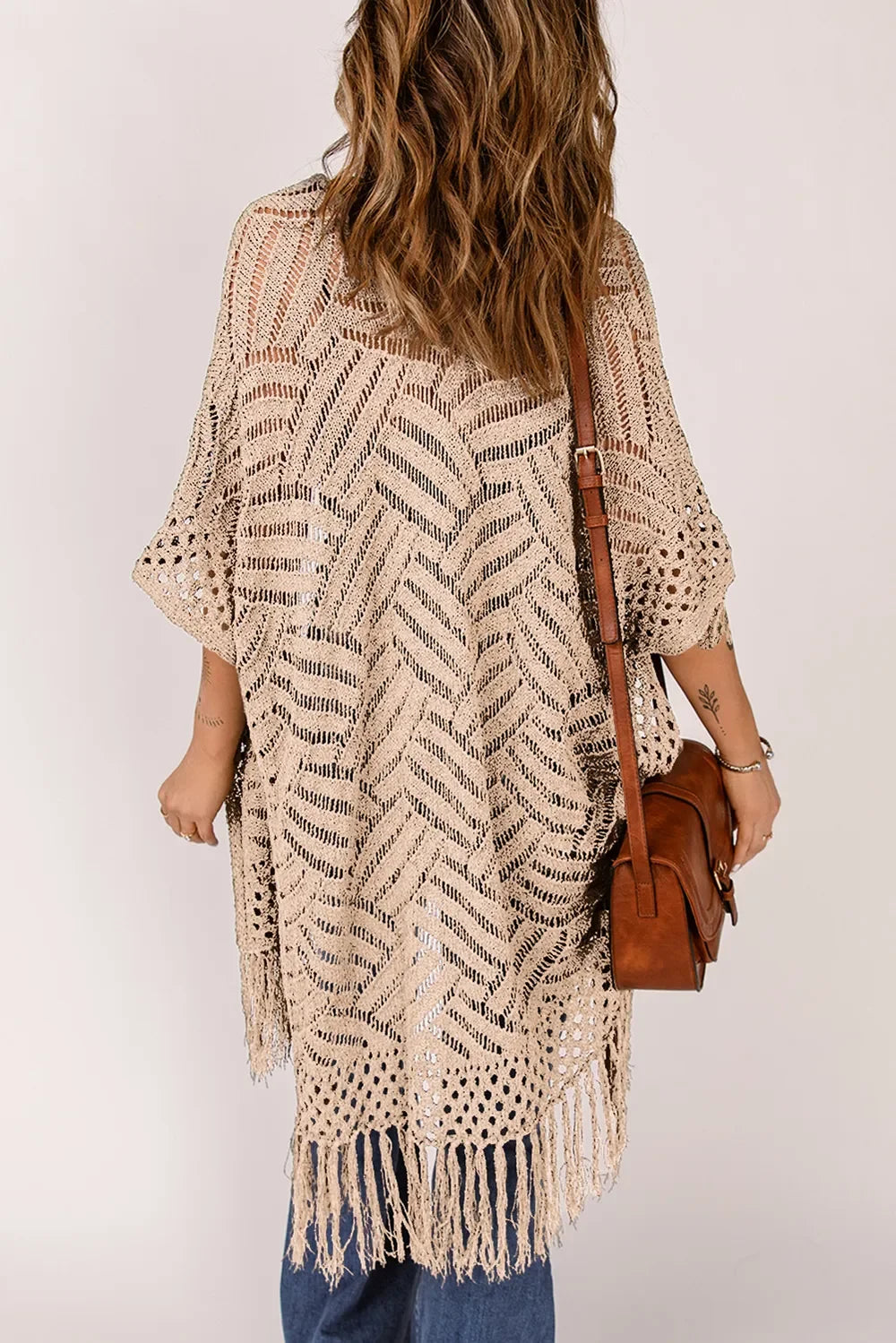Lightweight Openwork Fringed Cardigan With Open Front - Southern Shores Clothing