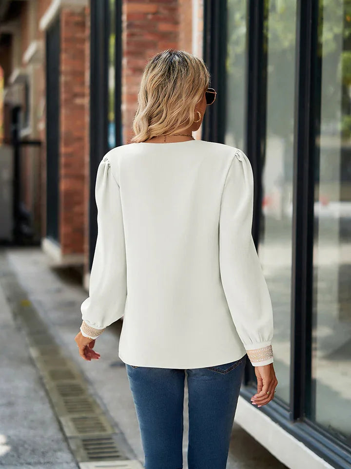V Neck Long Sleeve Blouse For Everyday Coastal Style - Southern Shores Clothing