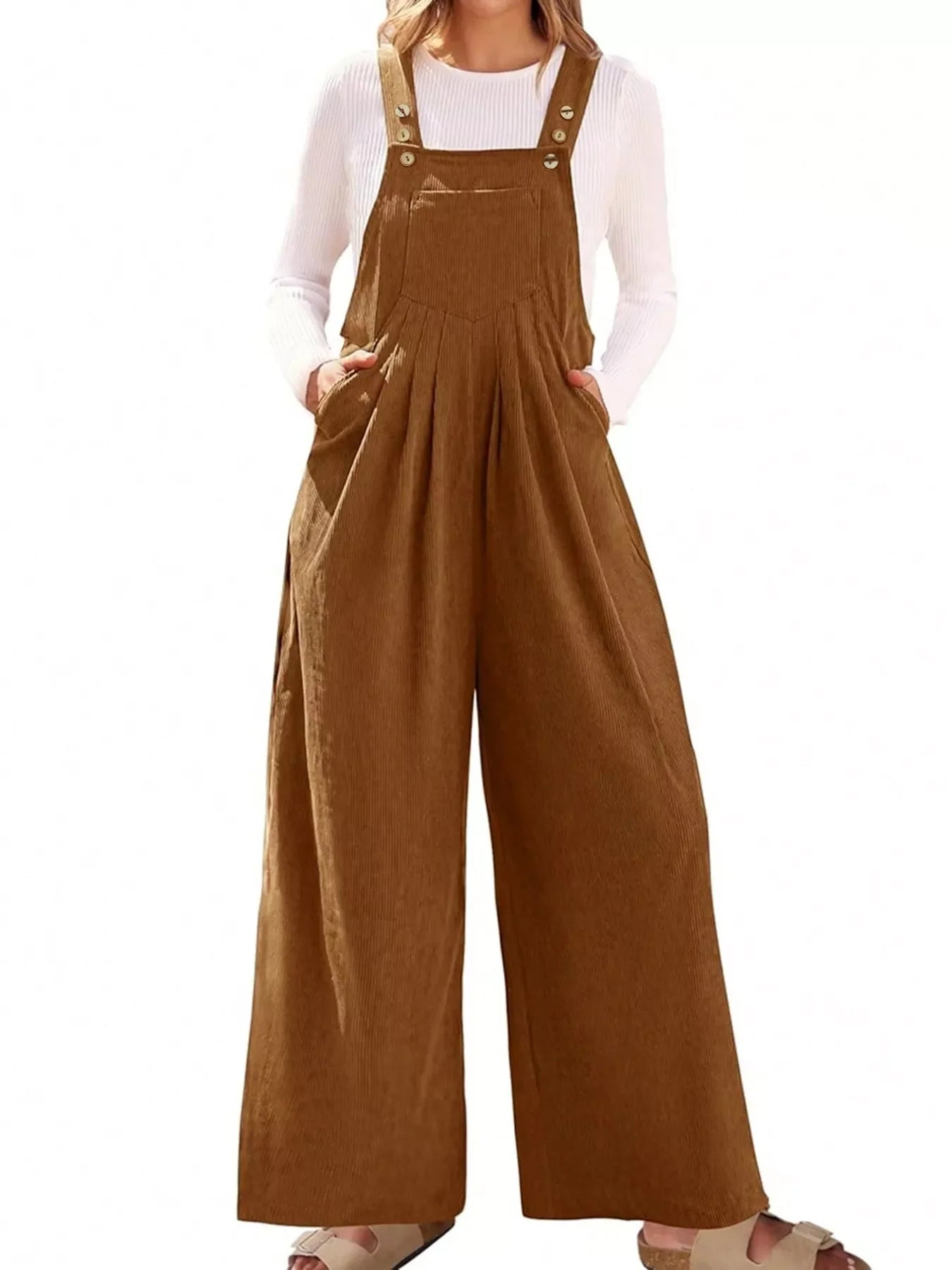 Front Ruched Wide Leg Jumpsuit With Pockets - Southern Shores Clothing