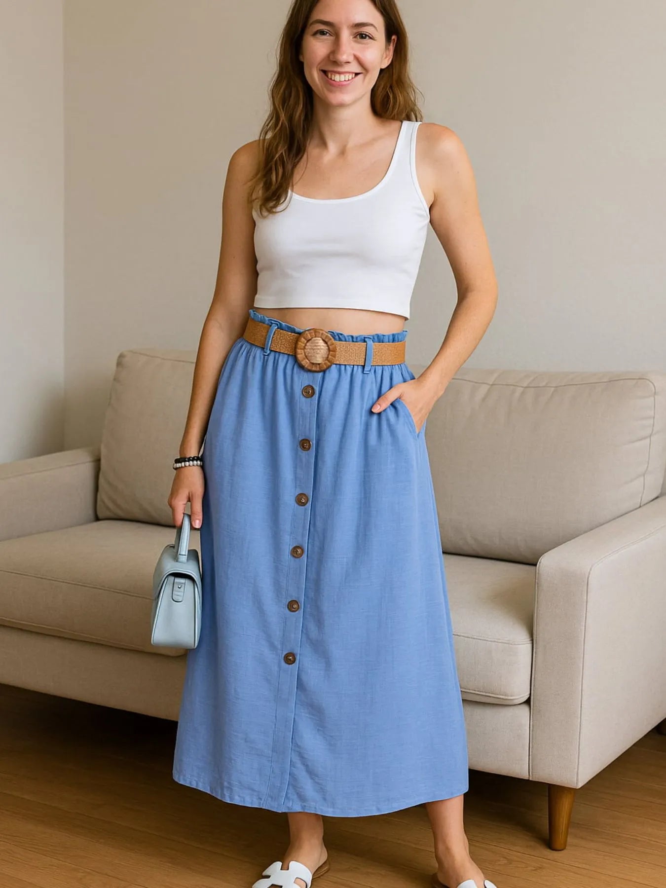 Charleston Inspired Decor Button Front Midi Skirt