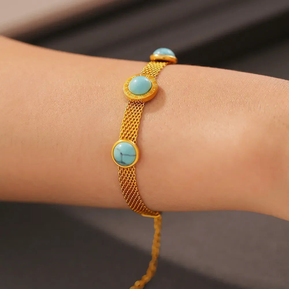 Inlaid Titanium Steel Bracelet With Turquoise Inlays - Southern Shores Clothing