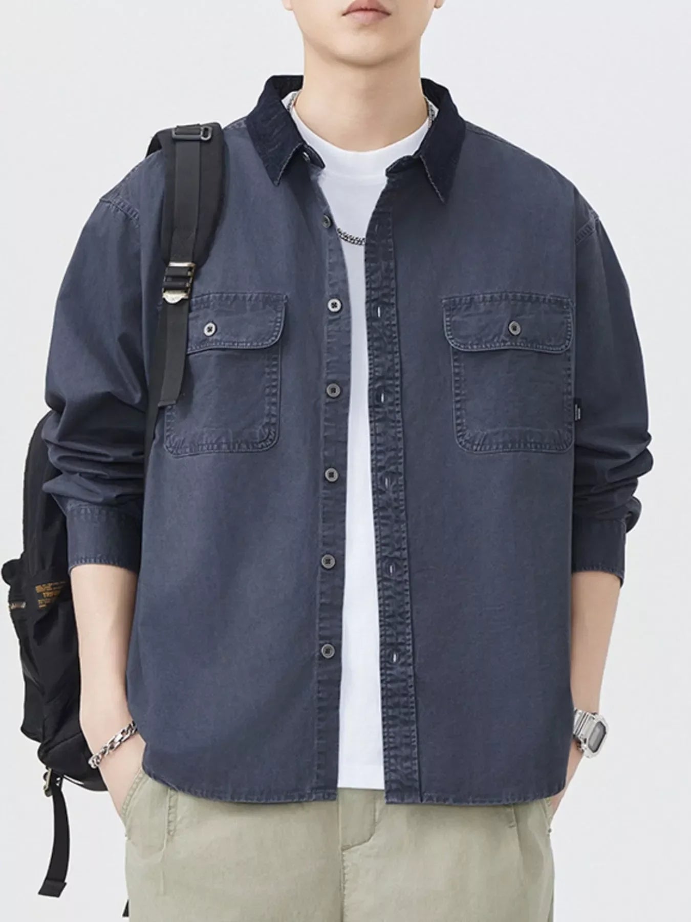 Plus Size Button-Up Shacket With Dual Chest Pockets - Southern Shores Clothing