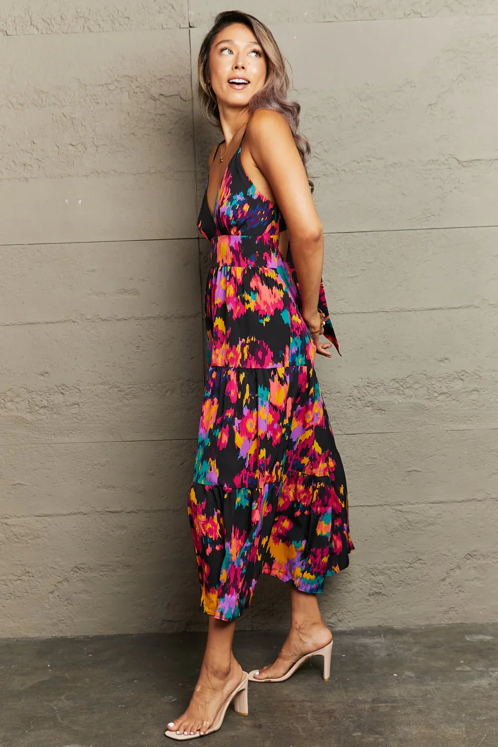 Perfee Cutout Spaghetti Strap Tiered Dress - Southern Shores Clothing