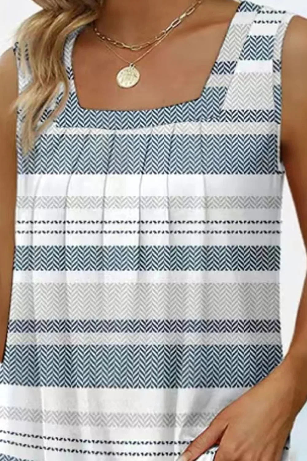 Printed Floral Square Neck Stretch Tank Top - Southern Shores Clothing