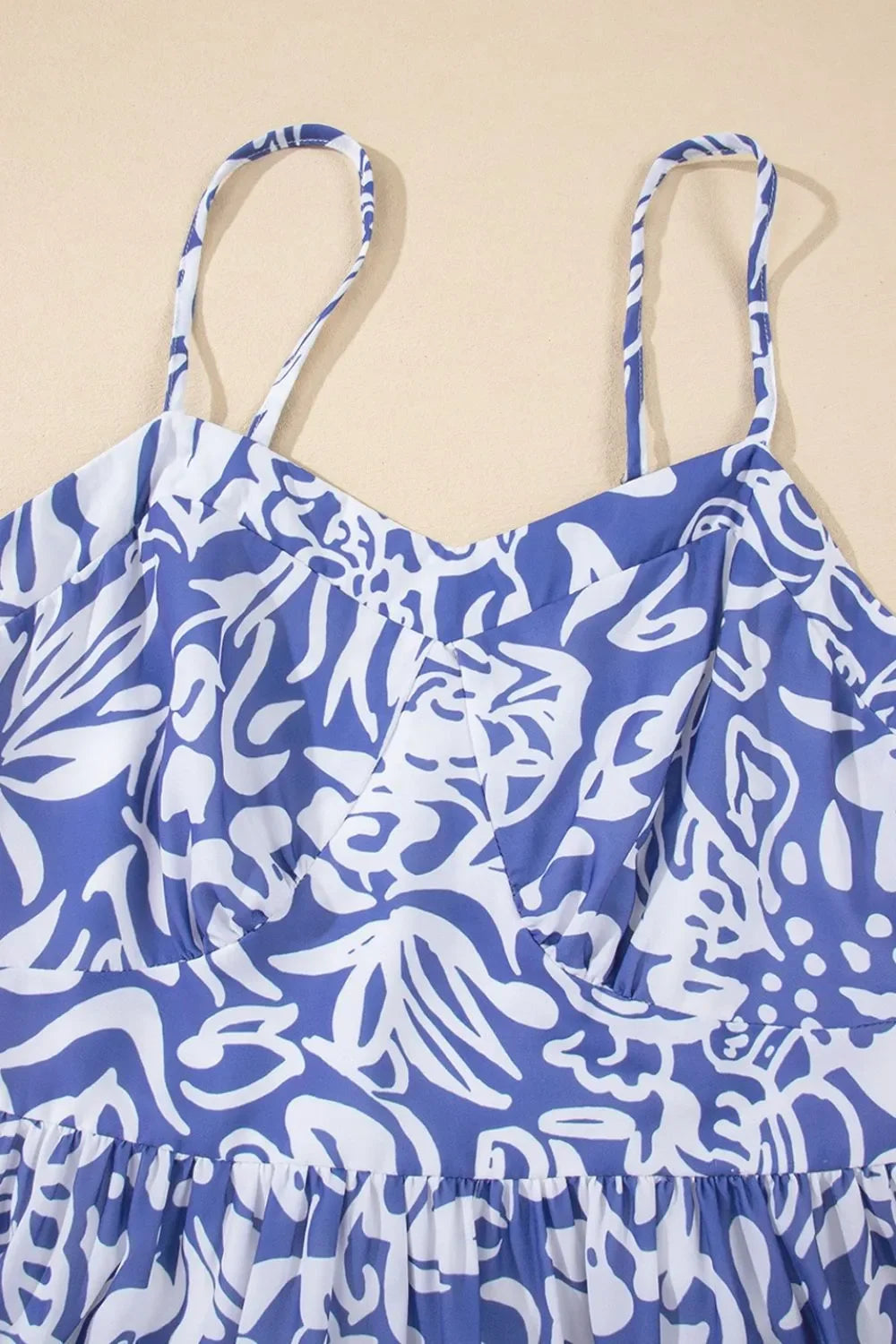 Floral Print Spaghetti Strap High Waist Midi Dress Tiered Hem - Southern Shores Clothing