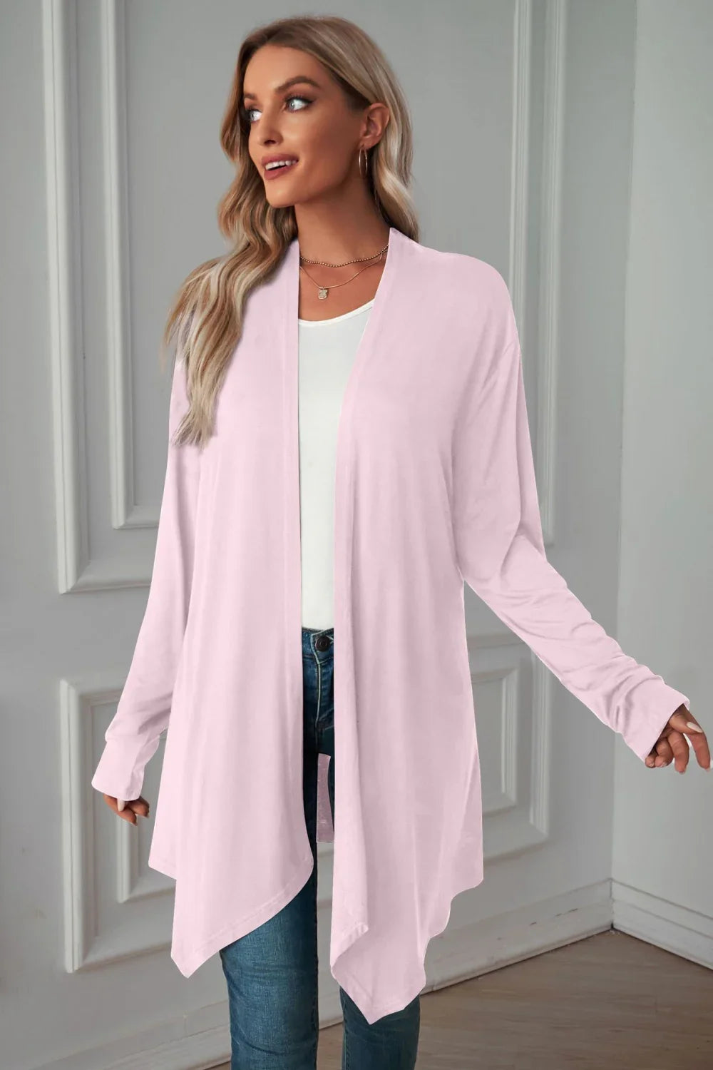 Open Front Long Sleeve Cardigan Solid Knit Casual - Southern Shores Clothing