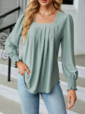 Pleated Square Neck Long Sleeve Top - Southern Shores Clothing
