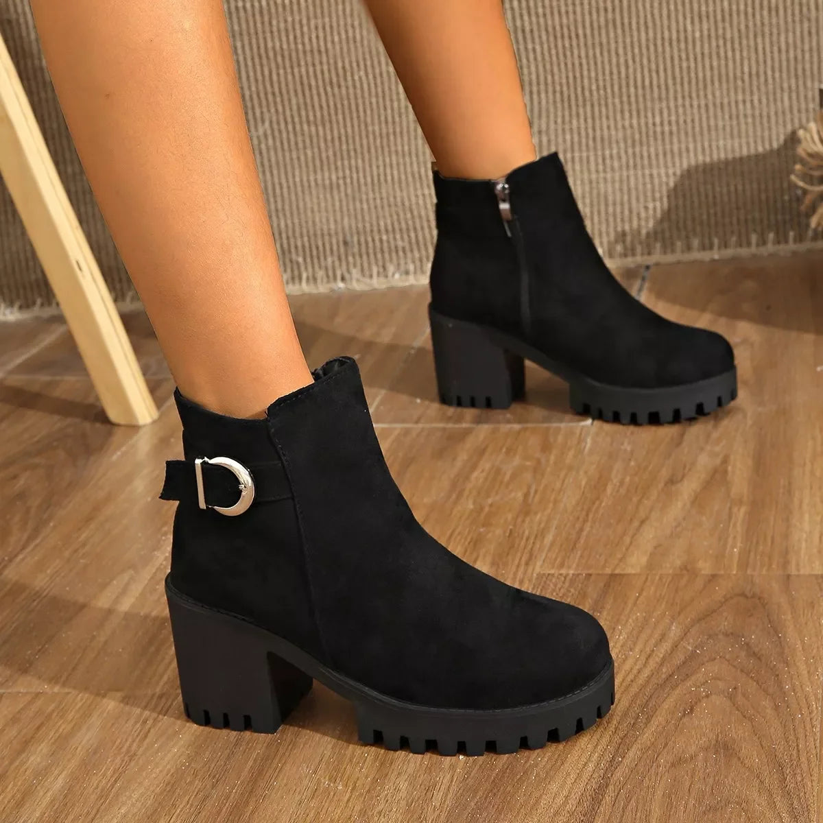 Suede Round Toe Block Heels Boots Classic - Southern Shores Clothing