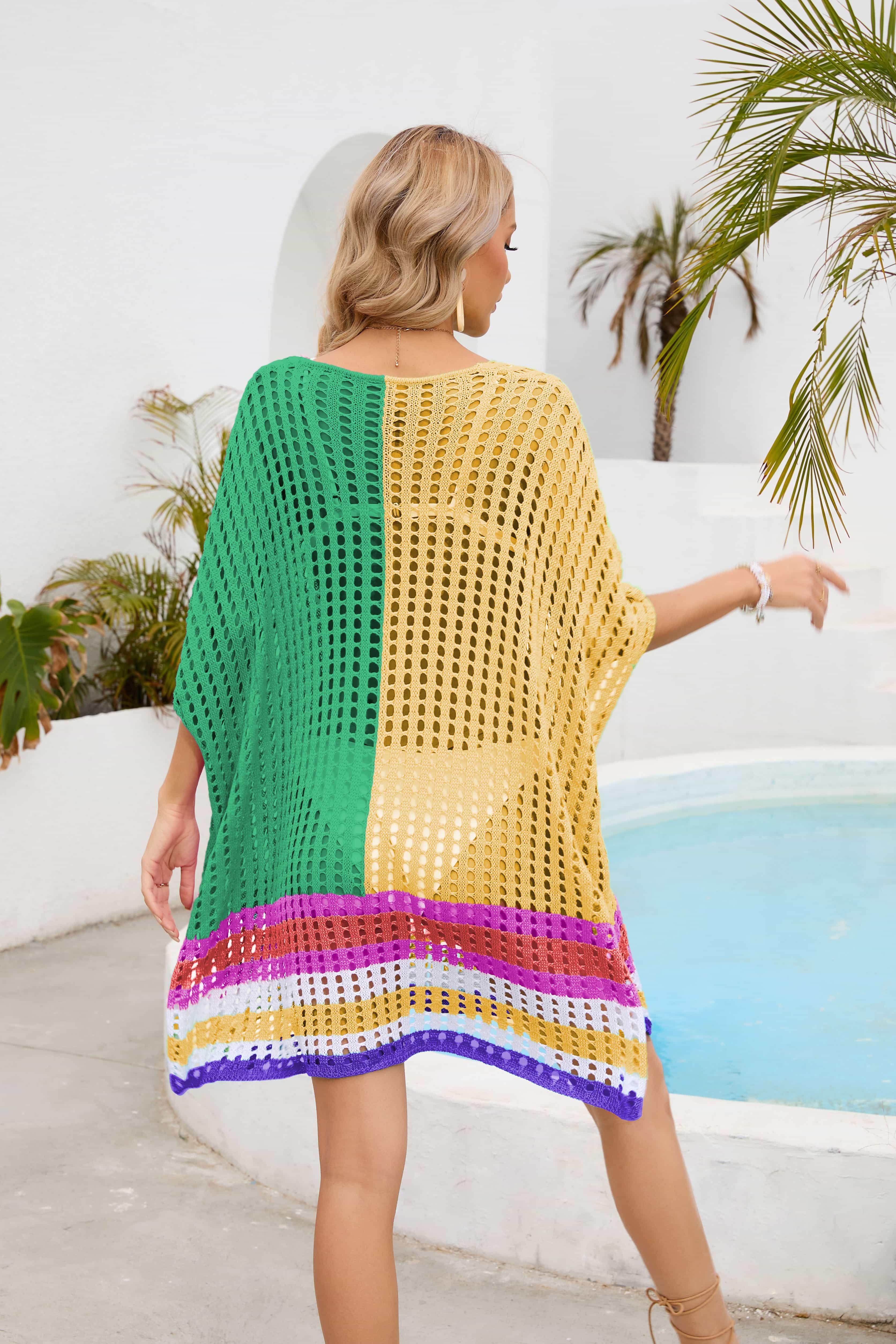 One Size Contrast Openwork Scoop Neck Swim Cover Up - Southern Shores Clothing