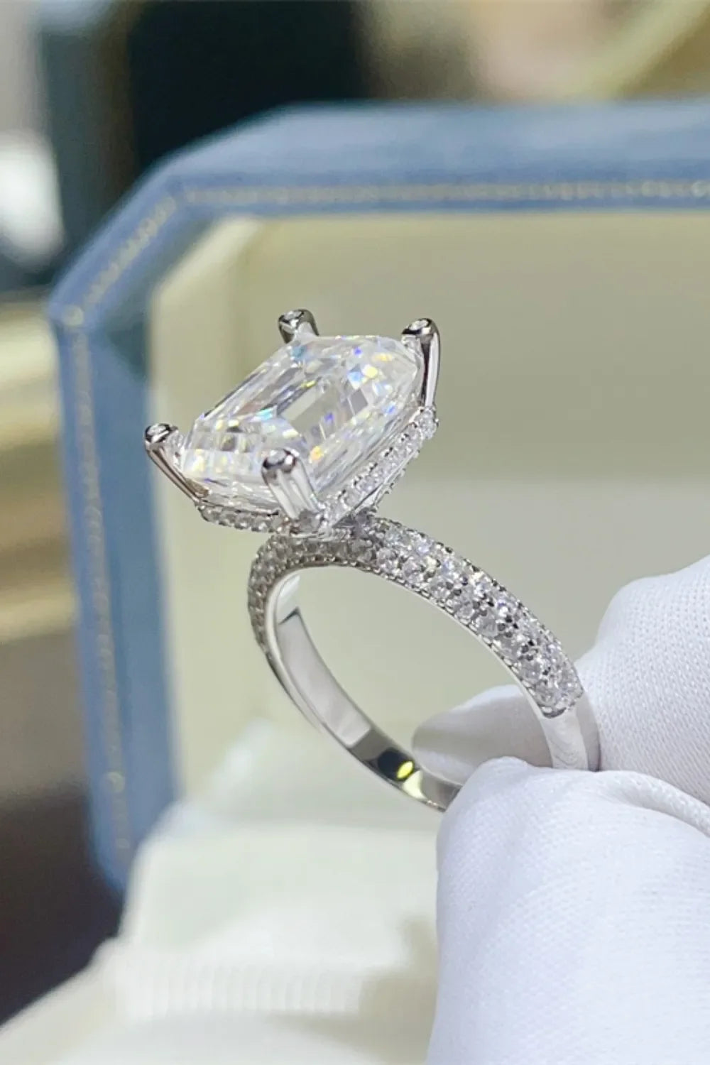 5 Carat Emerald-Cut Moissanite Platinum-Plated Sterling Ring - Southern Shores Clothing