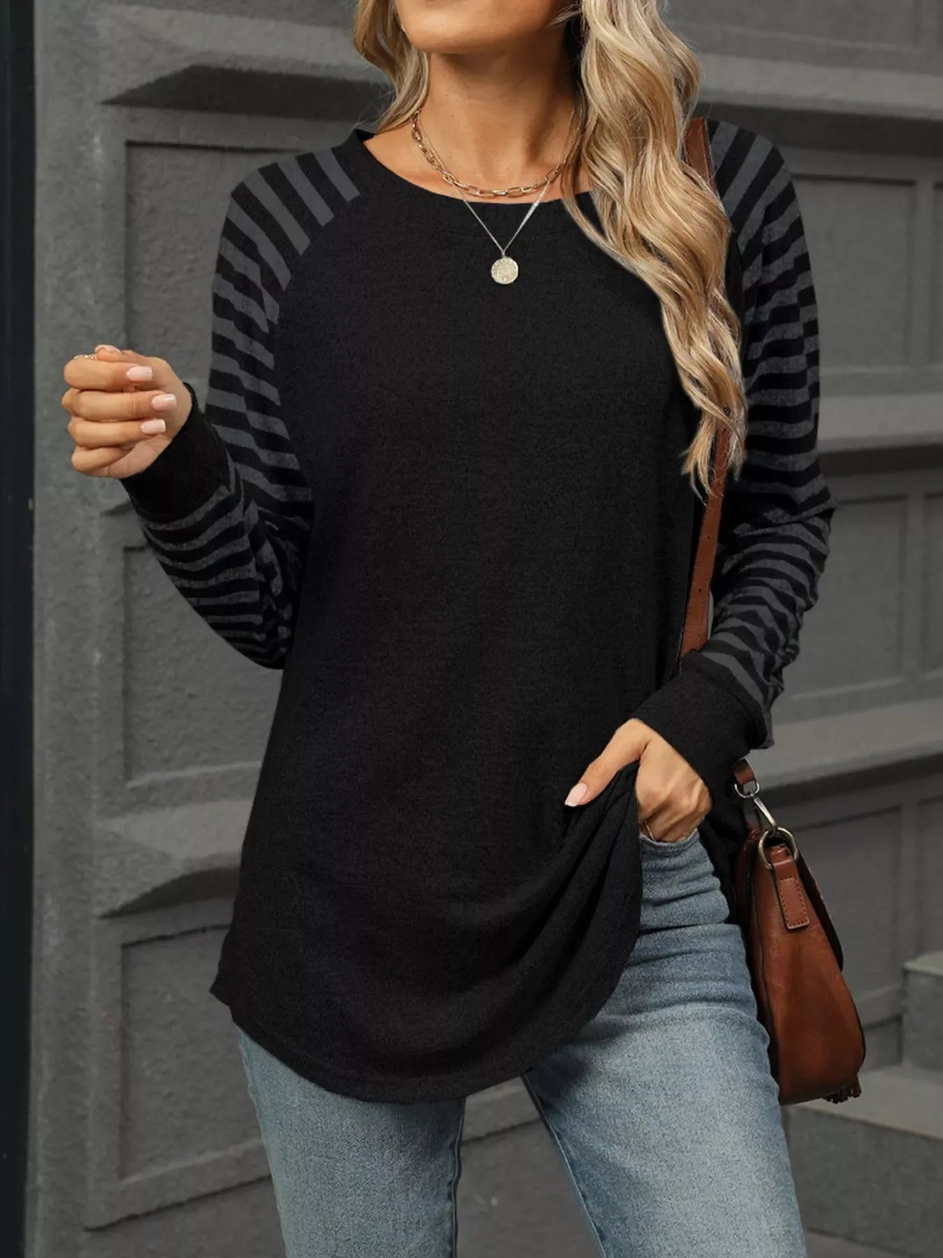 Striped Raglan Sleeve Round Neck T Shirt - Southern Shores Clothing
