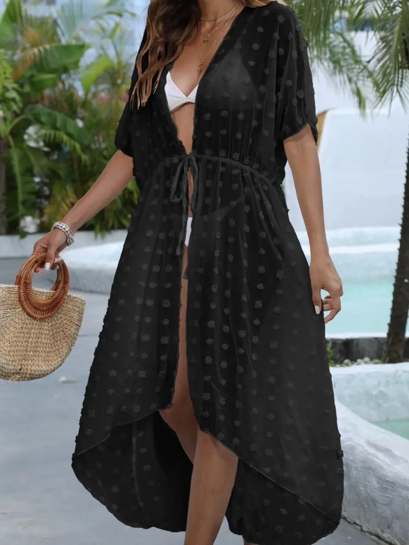 Swiss Dot Sheer Maxi Beach Cover Up Dress One Size - Southern Shores Clothing