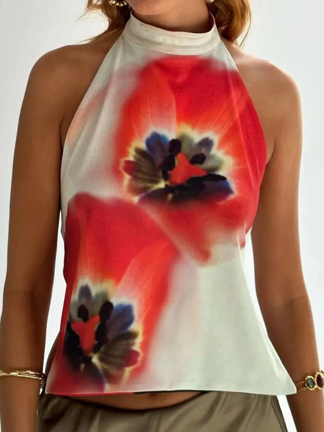 Backless Printed Halter Neck Tank Top With Slight Stretch - Southern Shores Clothing
