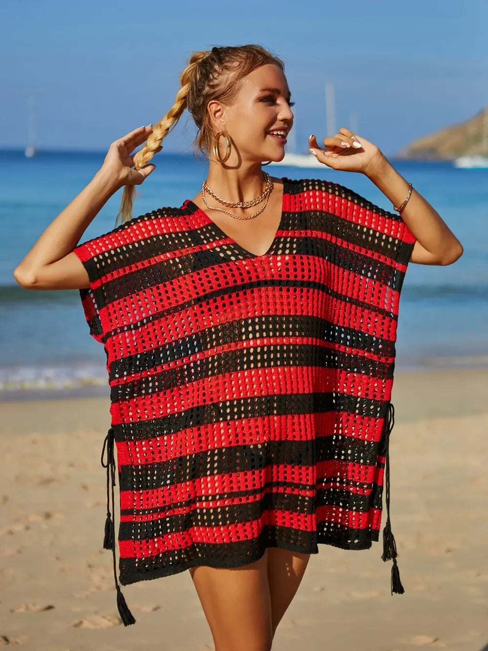 Angel Wings Striped V-Neck Cover Up One Size - Southern Shores Clothing
