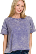 Tie-Dye Crew Neck Short Sleeve Crop Box Tee Shirt - Southern Shores Clothing
