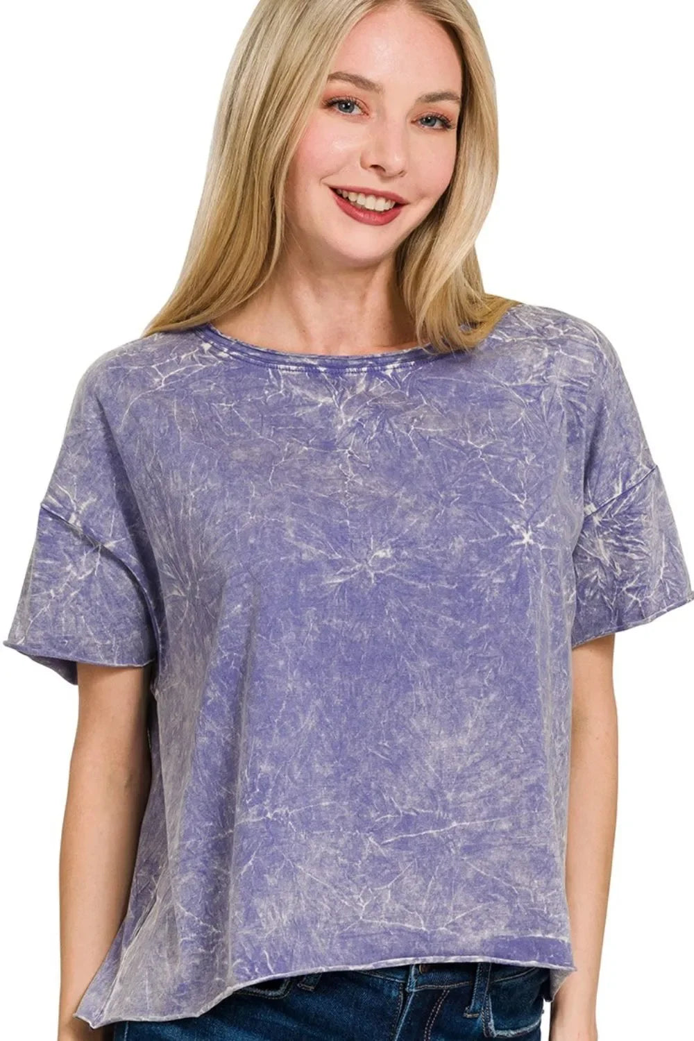 Tie-Dye Crew Neck Short Sleeve Crop Box Tee Shirt - Southern Shores Clothing
