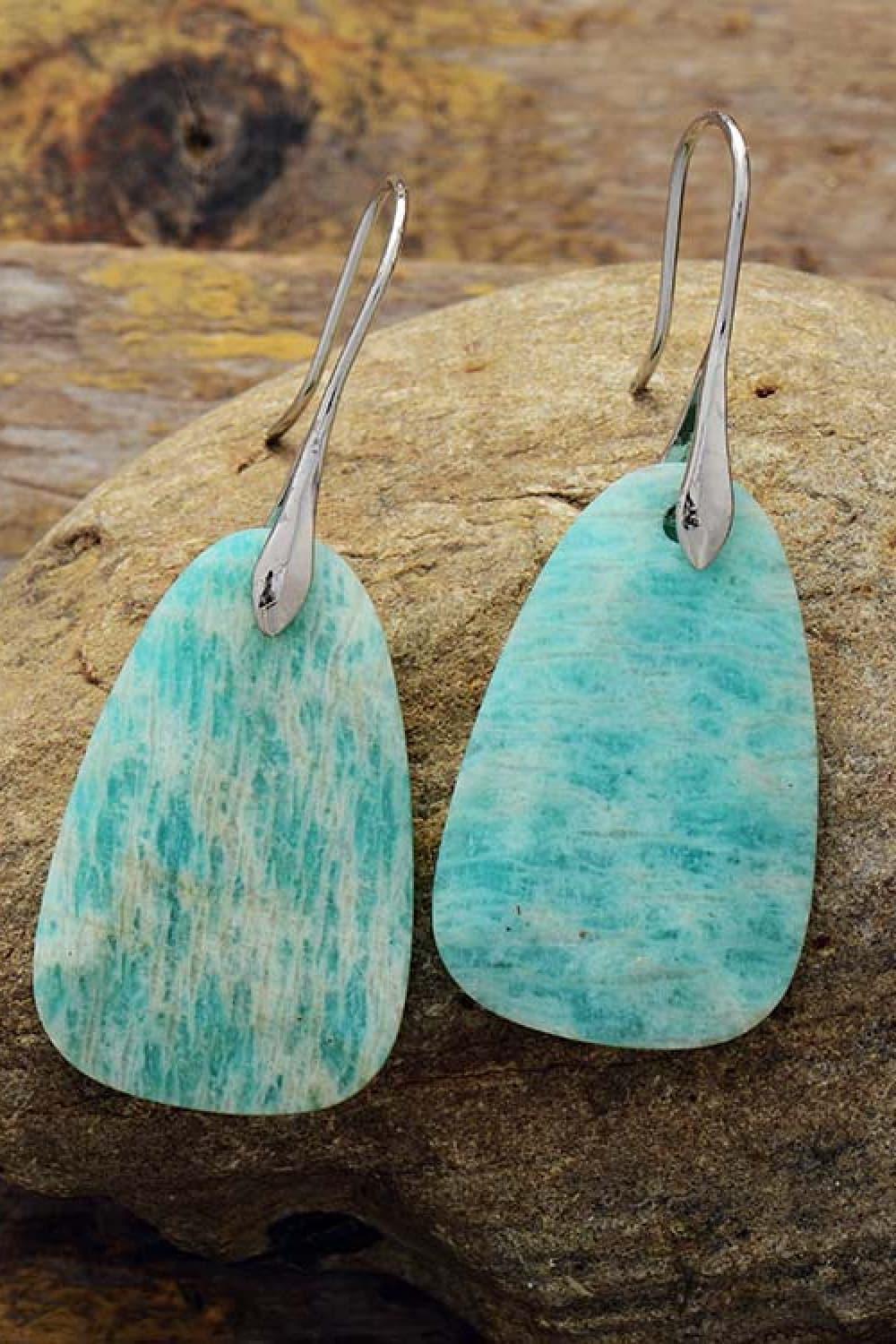 Coastal Natural Stone Dangle Earrings With Silver Hooks - Southern Shores Clothing