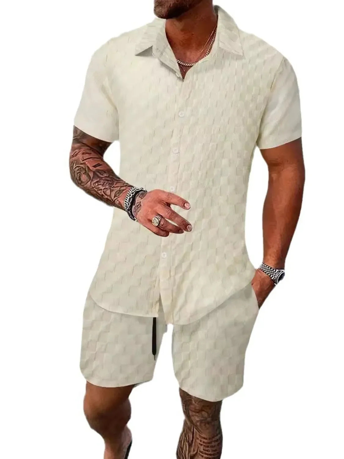 Men's Full Size Collared Neck Short Sleeve Top and Shorts Set Plus Size - Southern Shores Clothing