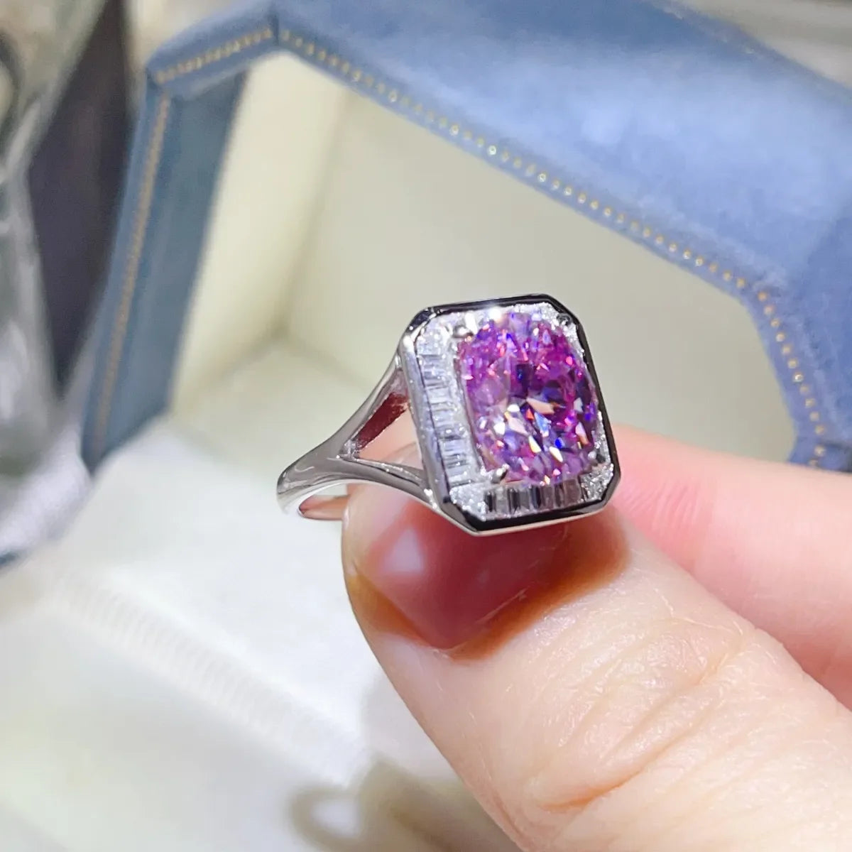 3 Carat Moissanite Square Ring In Platinum Plated Silver