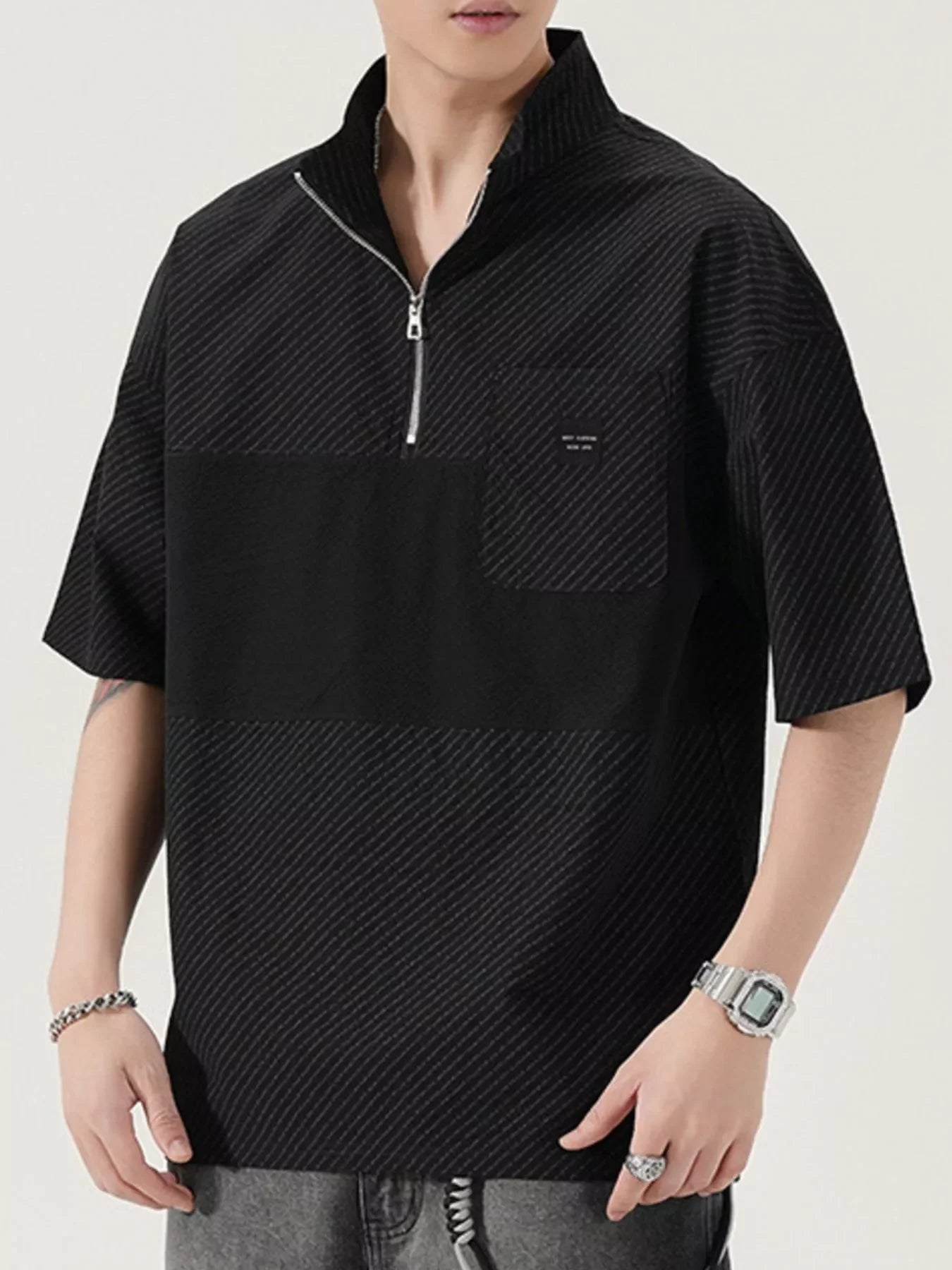 Plus Size Oversized Half-Zip Textured T-Shirt - Southern Shores Clothing