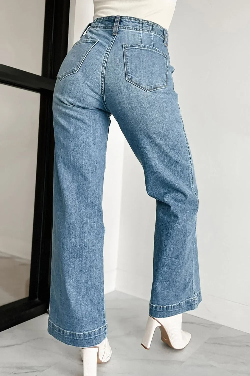 Classic Nautical Inspired High Waist Button Fly Jeans
