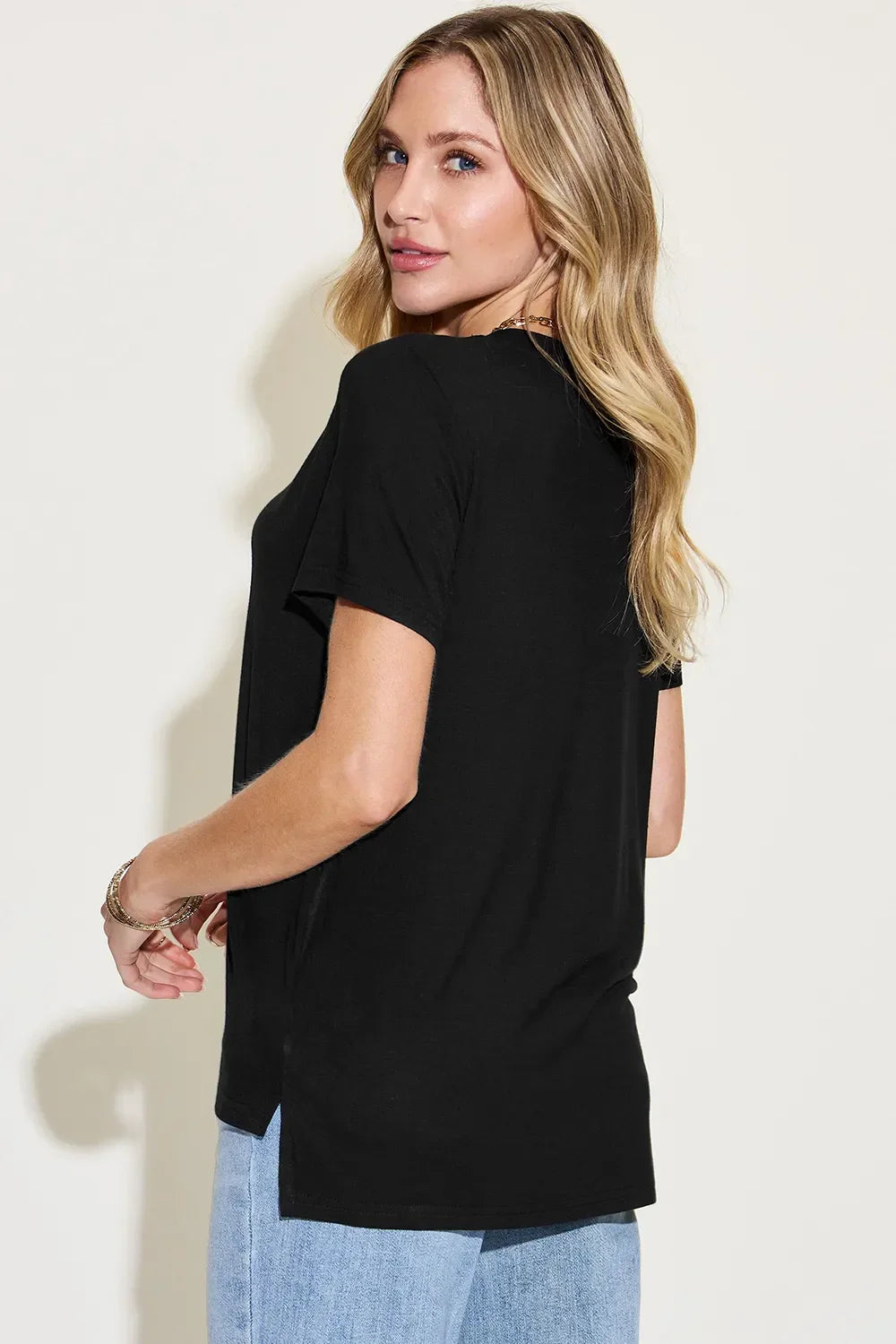 Basic Bae Full Size V-Neck High-Low T-Shirt - Southern Shores Clothing