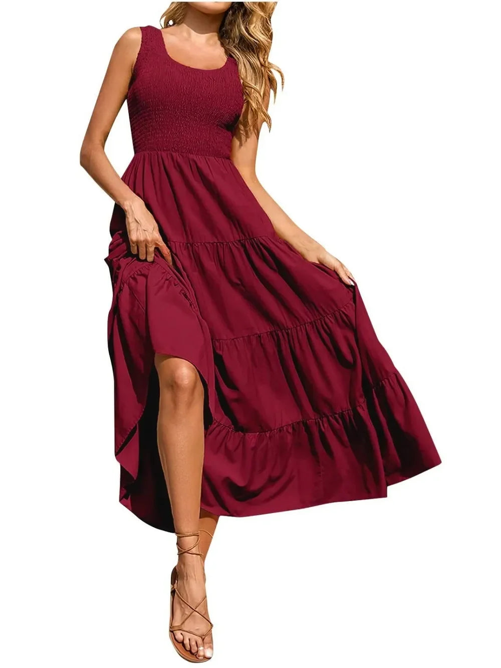 Tiered Smocked Wide Strap Maxi Beach Dress - Southern Shores Clothing
