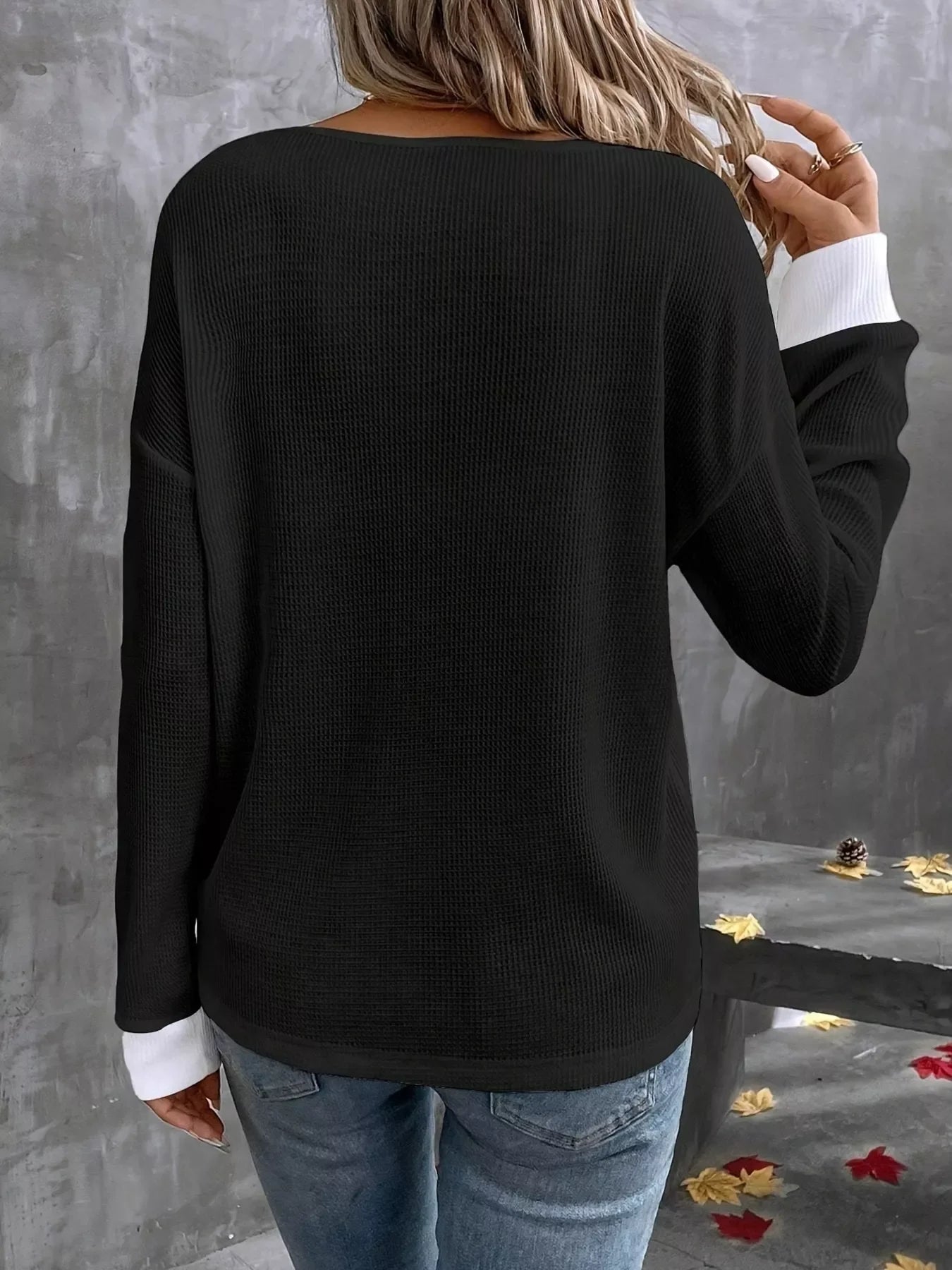 Plus Size V-Neck Long Sleeve Waffle Knit Shirt - Southern Shores Clothing