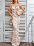 Floral Print Tie Strap Bodycon Maxi Dress - Southern Shores Clothing