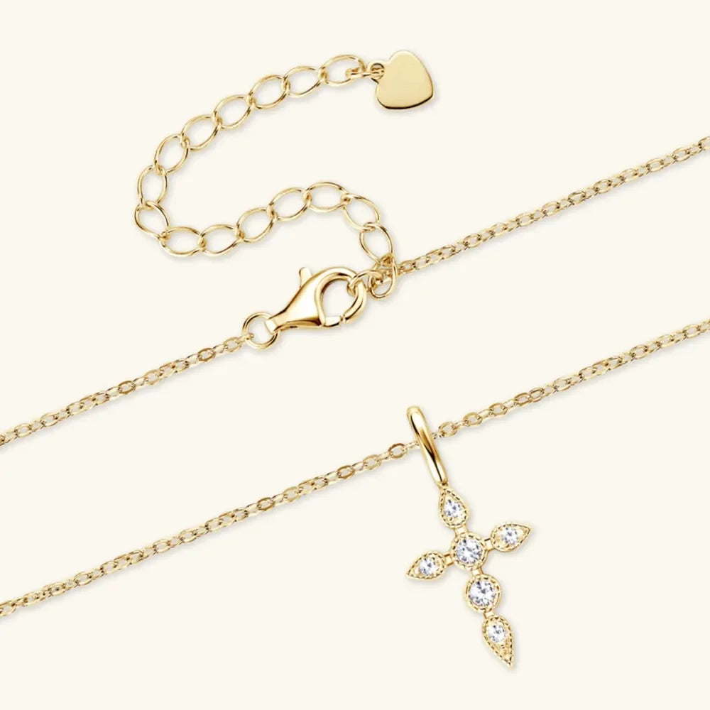 Sterling Silver Moissanite Cross Pendant Necklace - Southern Shores Clothing