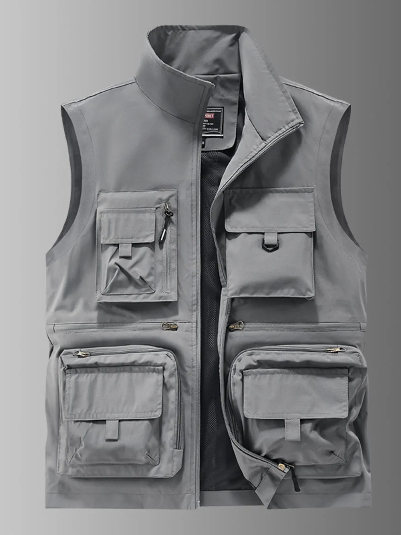 Plus Size Multi Pocket Polyester Utility Vest With Zipper - Southern Shores Clothing