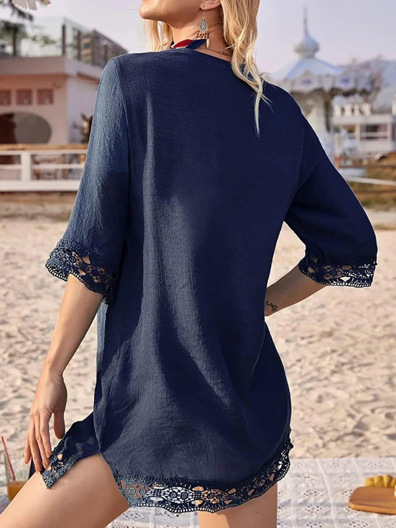 Lace Trim V-Neck Lightweight Swimwear Cover-Up - Southern Shores Clothing