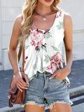 Printed Floral Scoop Neck Wide Strap Tank Top Pleated Details - Southern Shores Clothing
