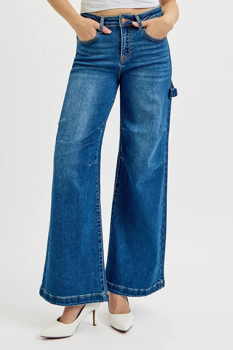 High Rise Patch Wide Leg Jeans Plus Size - Southern Shores Clothing