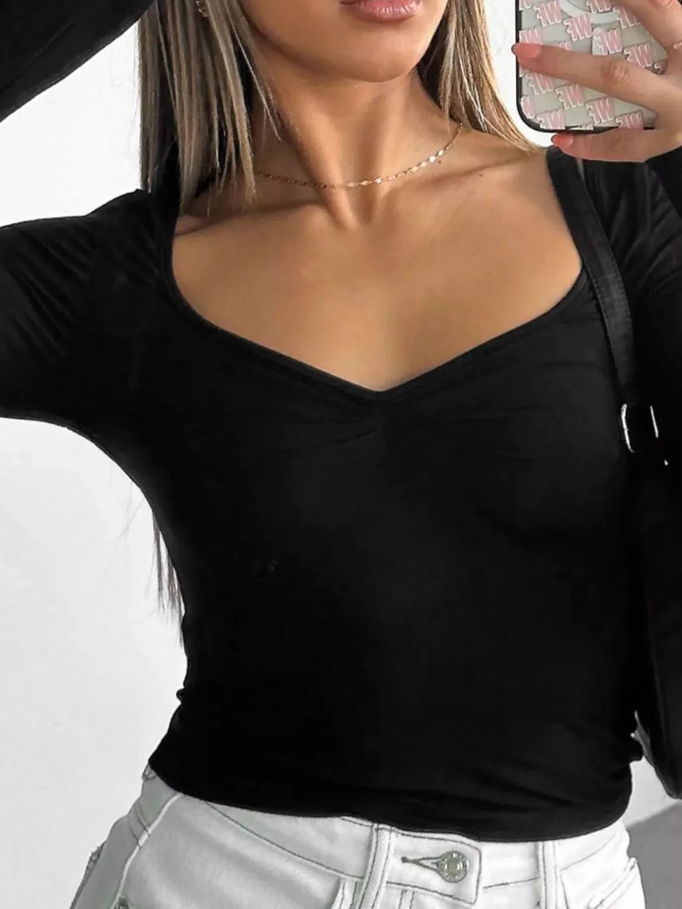 Long Sleeve Sweetheart Neck Crop T-Shirt - Southern Shores Clothing