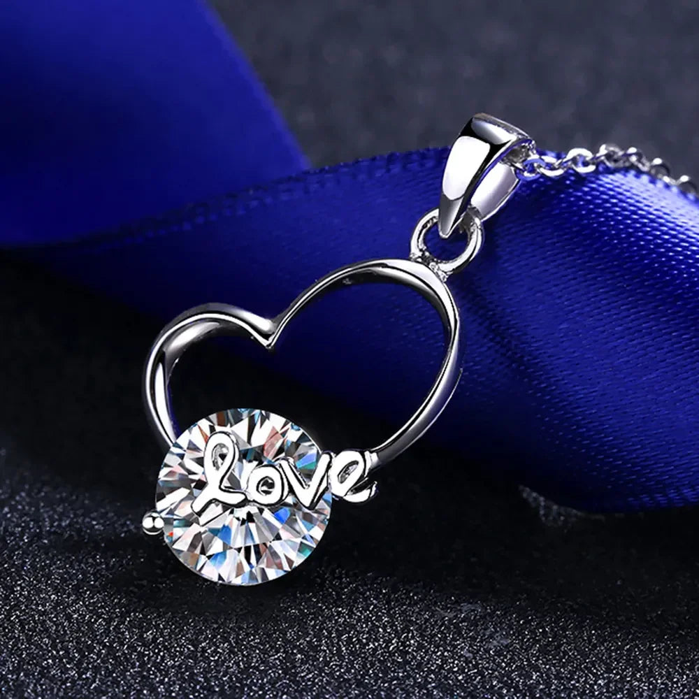Moissanite Heart Pendant Necklace Sterling Silver - Southern Shores Clothing