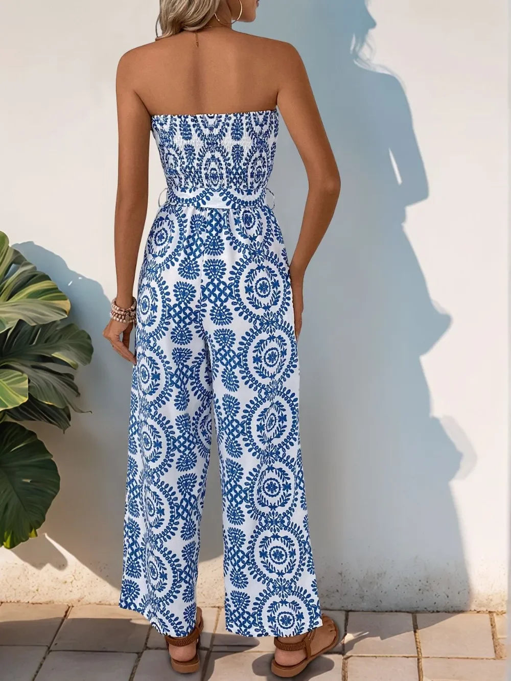 Smocked Tube Jumpsuit With Pockets Wide Leg - Southern Shores Clothing