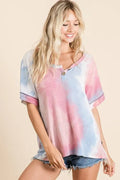 Tie-Dye French Terry Top With Buttoned Placket - Southern Shores Clothing