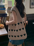Heart Pattern Knitted Handbag With Cozy Texture