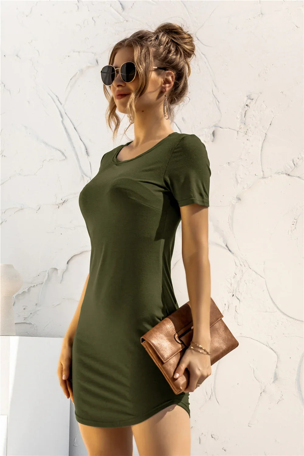 Round Neck Short Sleeve Mini Dress - Southern Shores Clothing