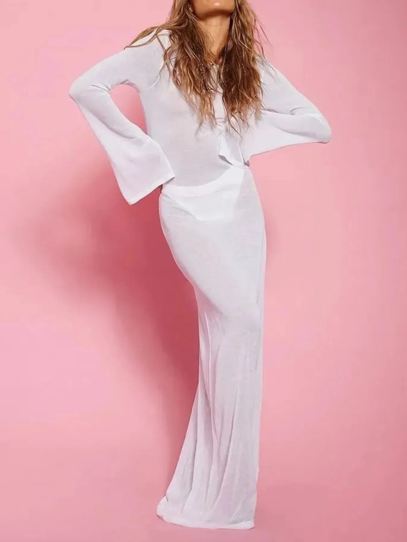 Backless Long Sleeve Maxi Cover-Up For Beach Days - Southern Shores Clothing