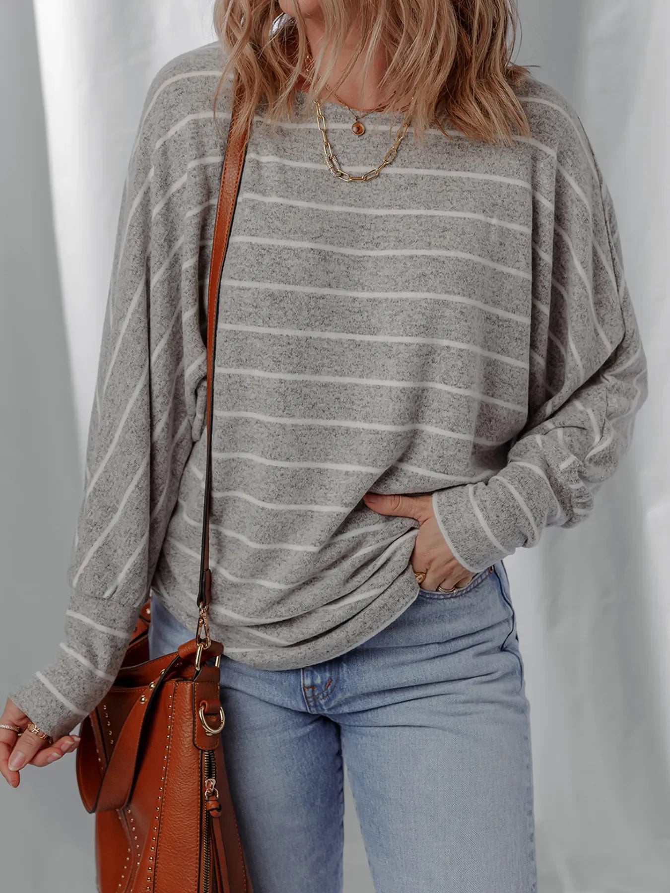 Stripe Dolman Sleeve Drop Shoulder Top - Southern Shores Clothing