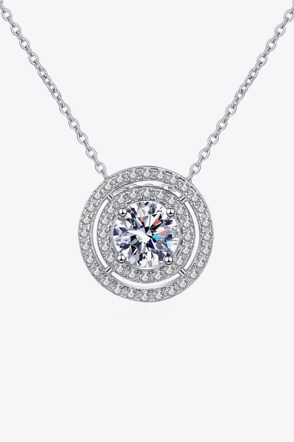 Rhodium Plated Moissanite Round Pendant Necklace - Southern Shores Clothing